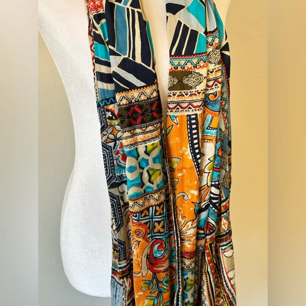 🌸 Colorful, Vibrant, Patterned Bohemian-inspired Design Scarf 70” - Picture 2 of 6